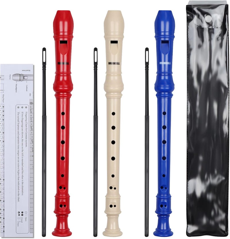 MUSCELL Recorder Instrument,8 Holes German Soprano Recorder Musical Instruments for Kids/Adults,3 packs(Natural,Blue,Red) - Image 2